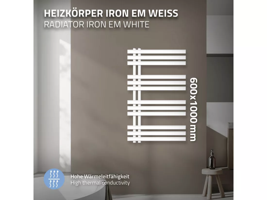 Iron EM Radiator Radiateur sèche-serviettes Radiateur de salle de bain blanc 600x1000 mm
