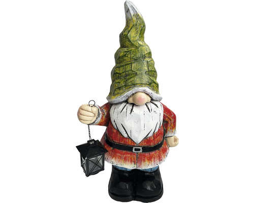Tuinfiguur, decoratief figuur, Lafiora kabouter met lantaarn, 29 x 22,5 x 55 cm, rood
