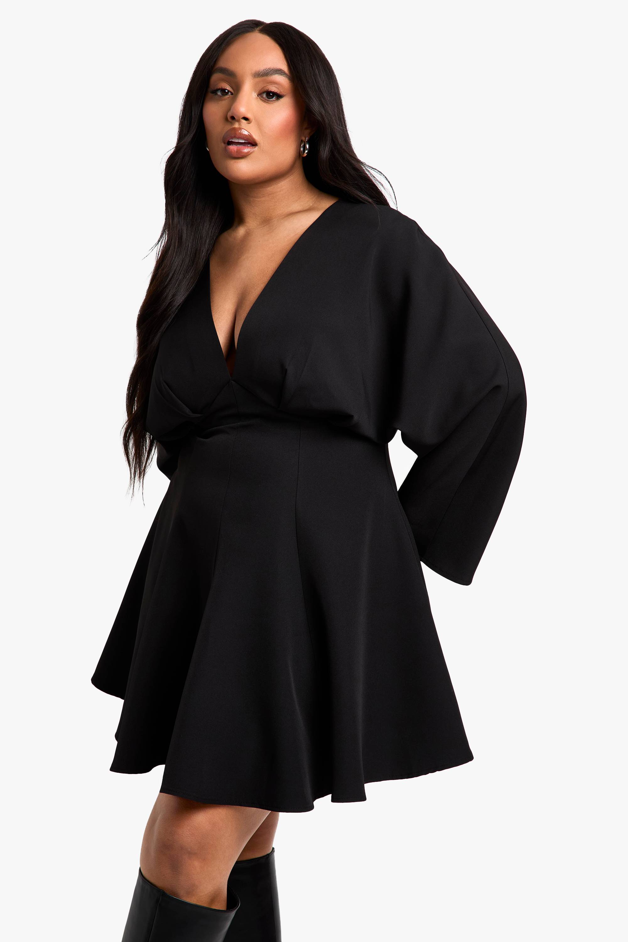 boohoo Plus Jupe Plissée Robe Patineuse à Manches Longues