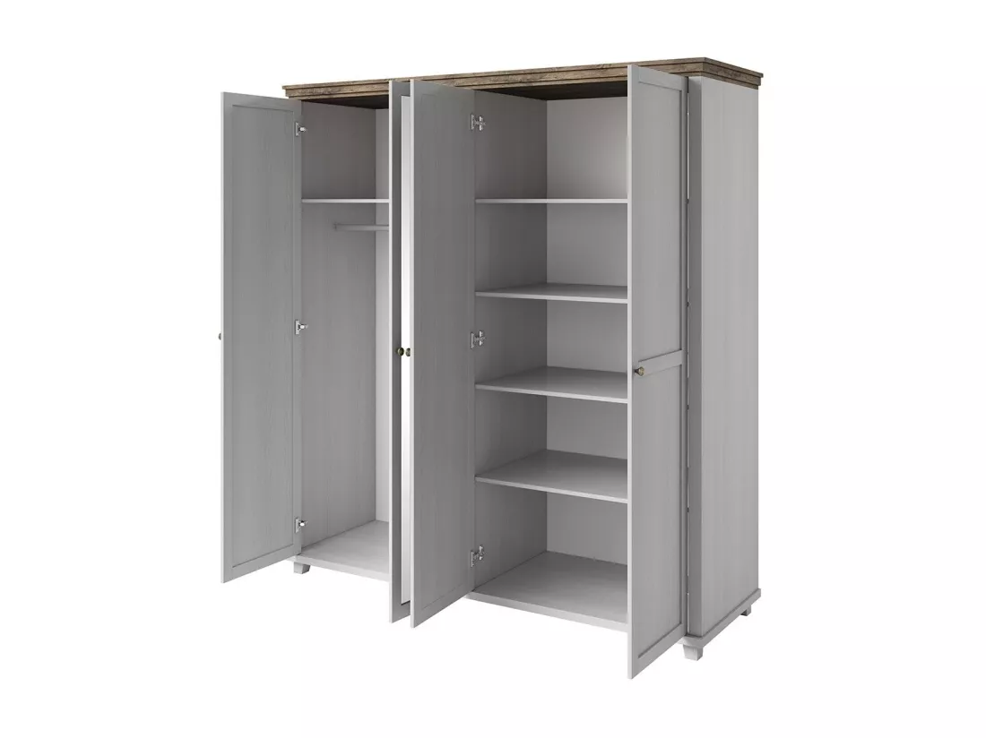 Armoire 200x220 avec 4 portes. Coloris blanc et chêne. Collection ASSIA