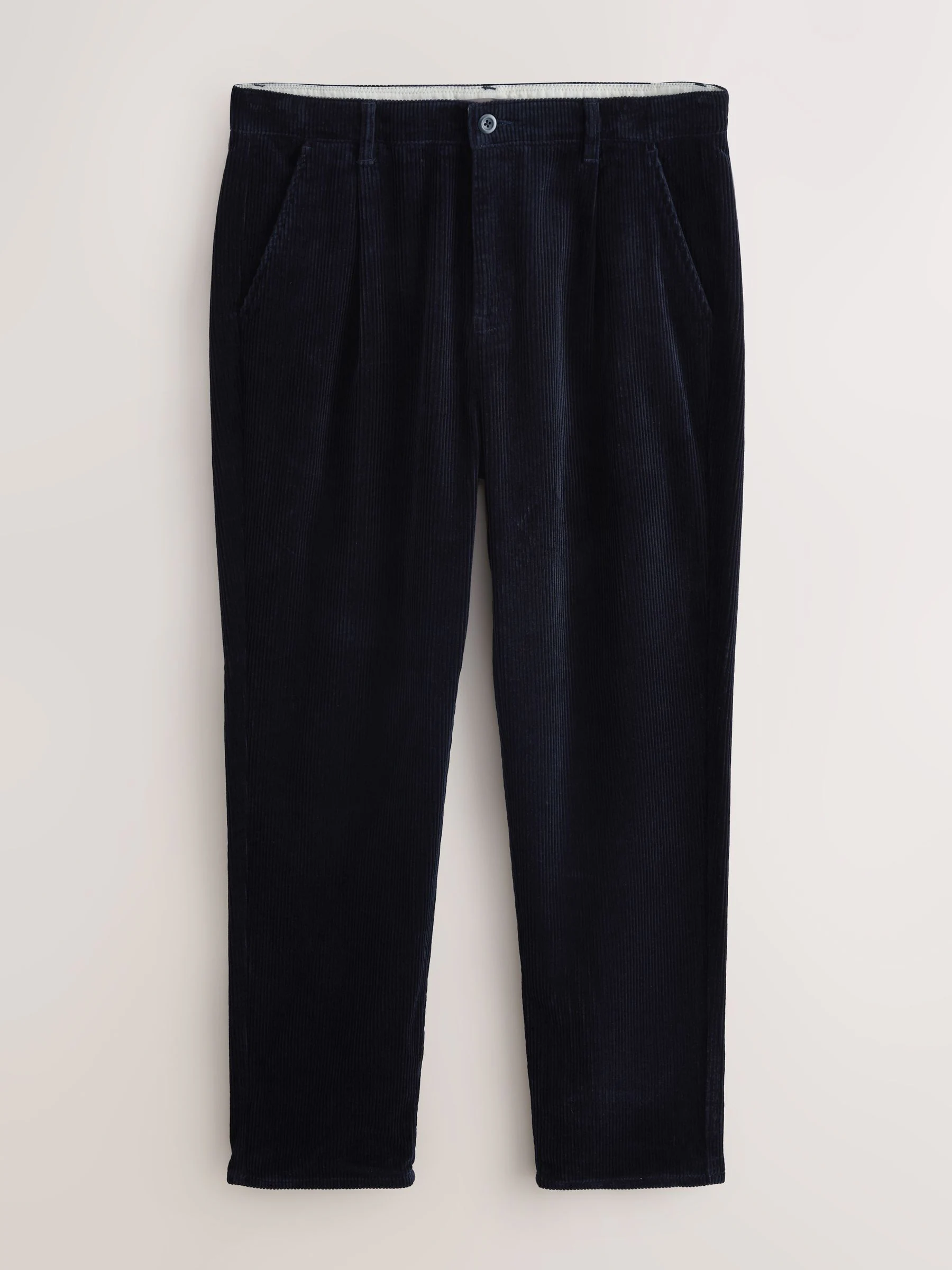 Marineblauw - Standaard toelopende pasvorm - Corduroy Single Pleated Trousers