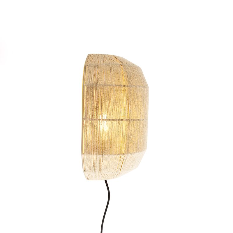 Oosterse wandlamp zwart met jute touw - Riki