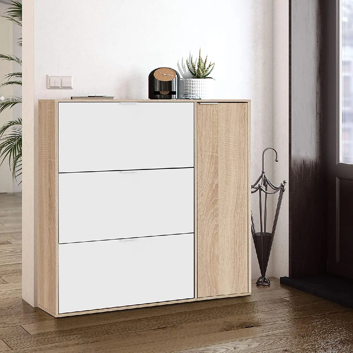 Pegane Meuble à Chaussures - Chêne/Blanc