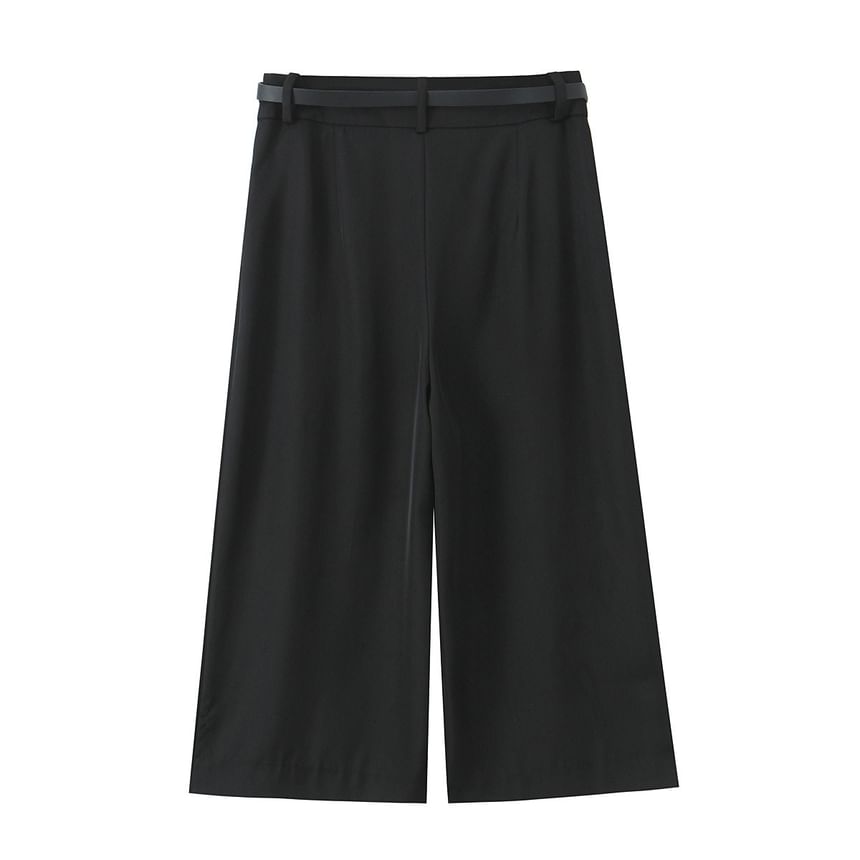 Avauntgardo - Set: Hoge taille effen geplooide capribroek met wijde pijpen + tailleketting