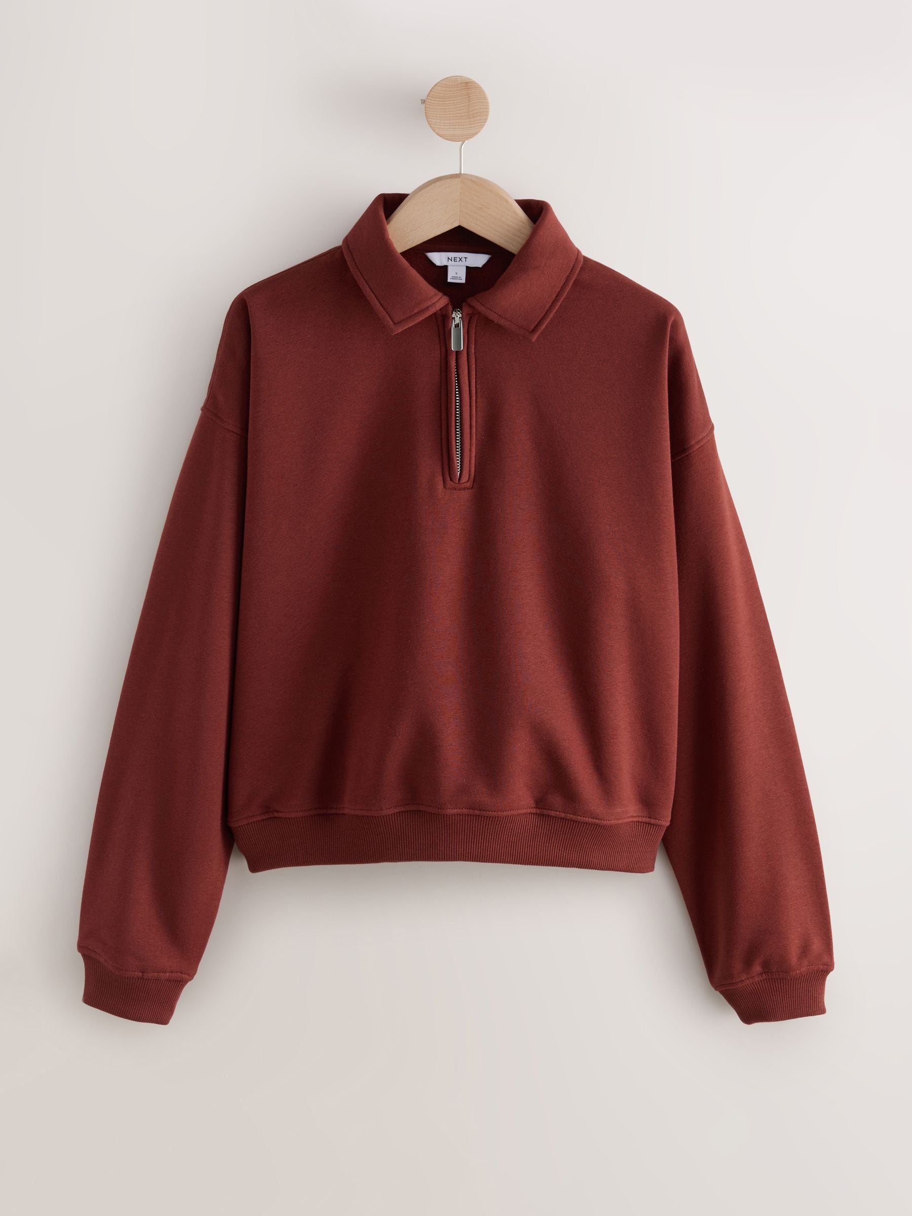 Bordeauxrood - Essential sweatshirt met kwartrits en kraag