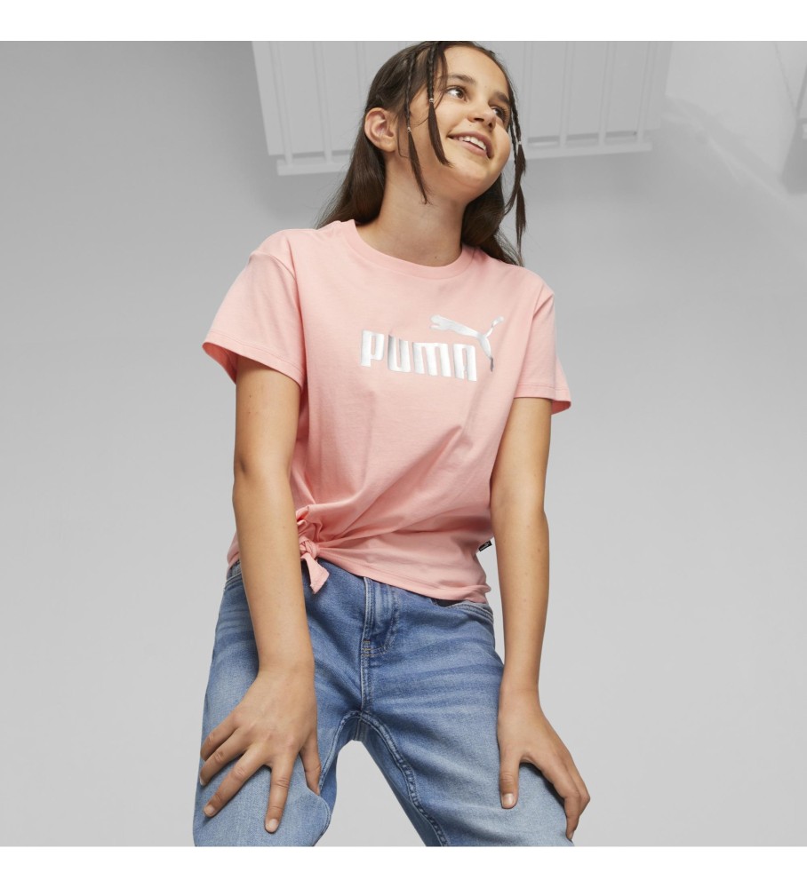Camiseta Puma Essentials+ Logo com nó rosa