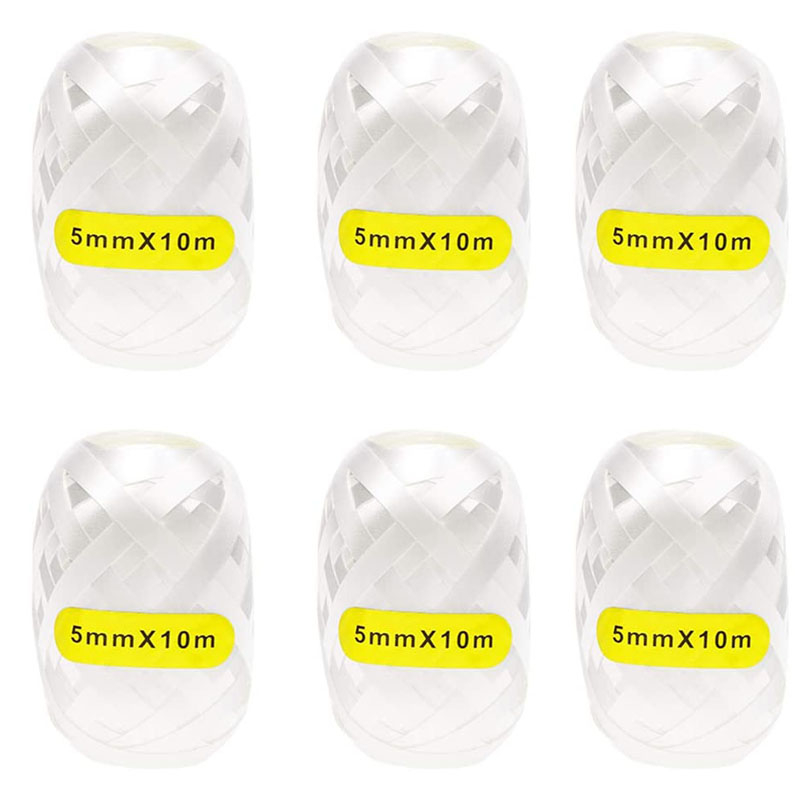 (6er Set) 5mmx10m Geschenkband Universal Polyband für Geburtstage / Hochzeit / Weihnachten - Weiss