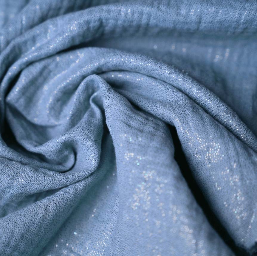 Tissu Ex2363 Double Gaze Pailletée Bleu Jean