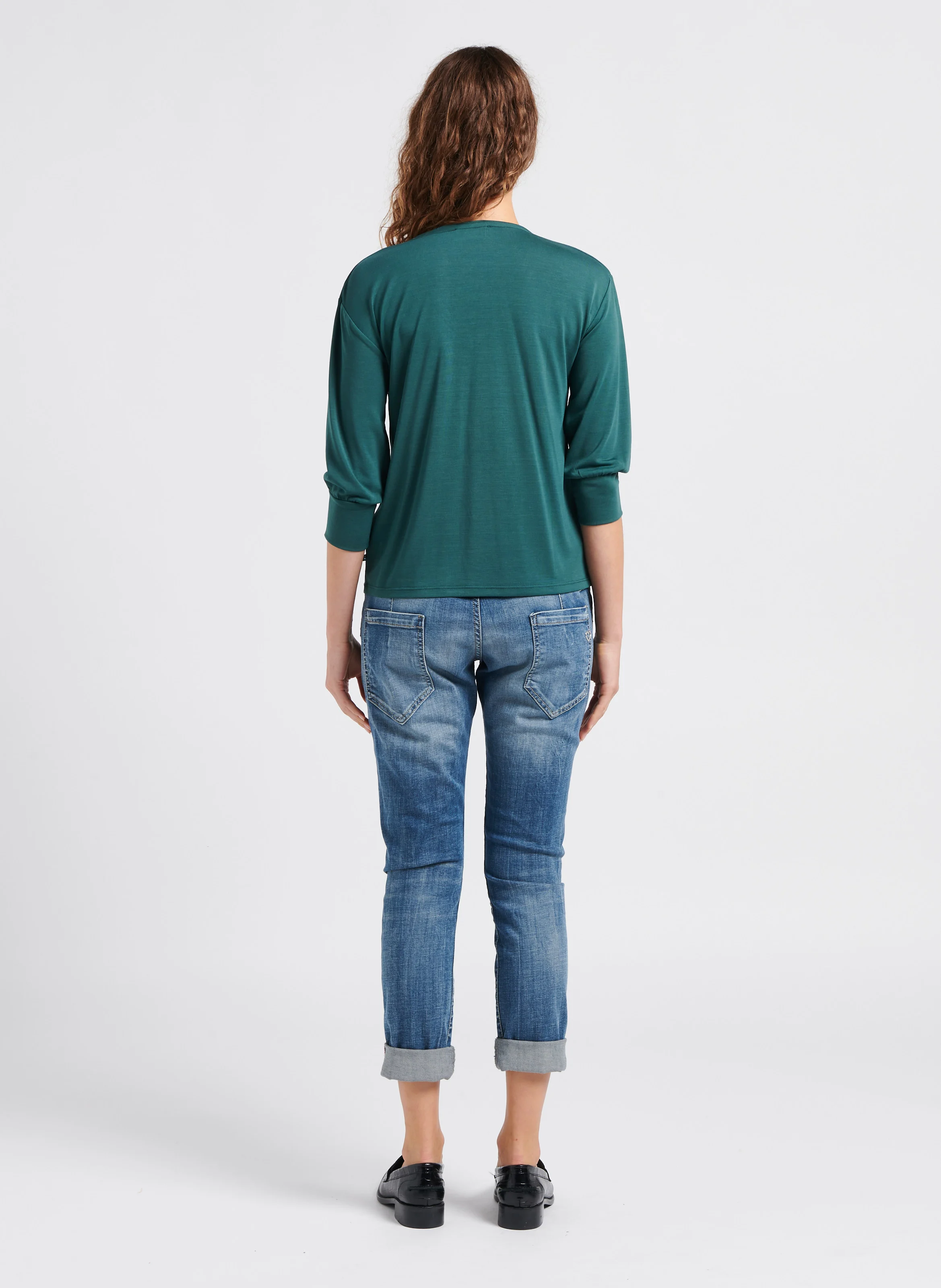 Jean droit délavé en coton| Bleu