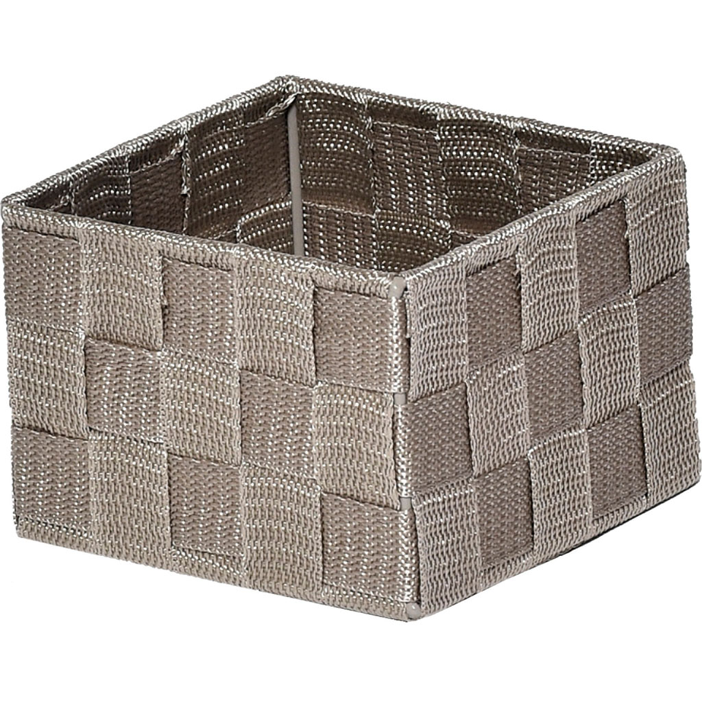 Panier de rangement carré polyester taupe 13x9.5x13cm