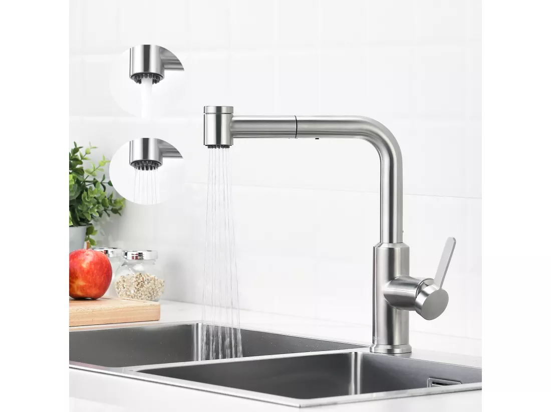 Cecipa max Mitigeur de Cuisine avec Douchette Extractible, Robinet d'évier Brossé, Robinet d'eau Chaude et Froide, 2 Modes de Sortie D'eau,EU Modèle