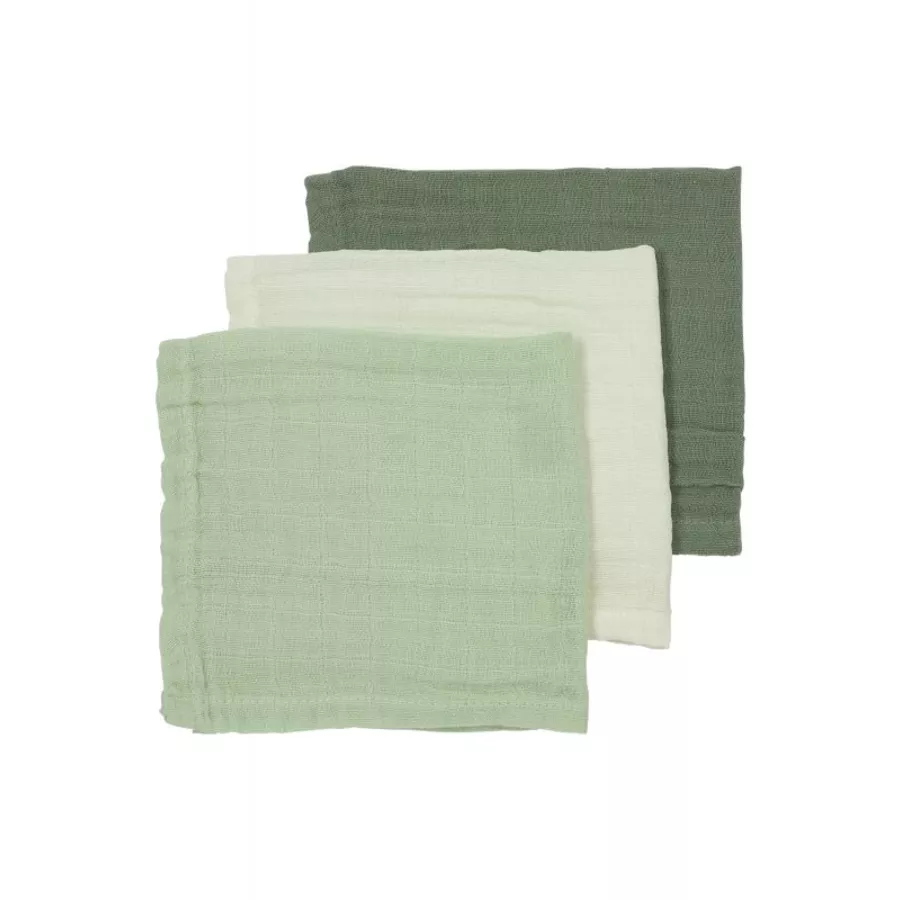 MEYCO Musselin Spucktücher 3er-Pack Uni OffwhiteSoft GreenForest Green
