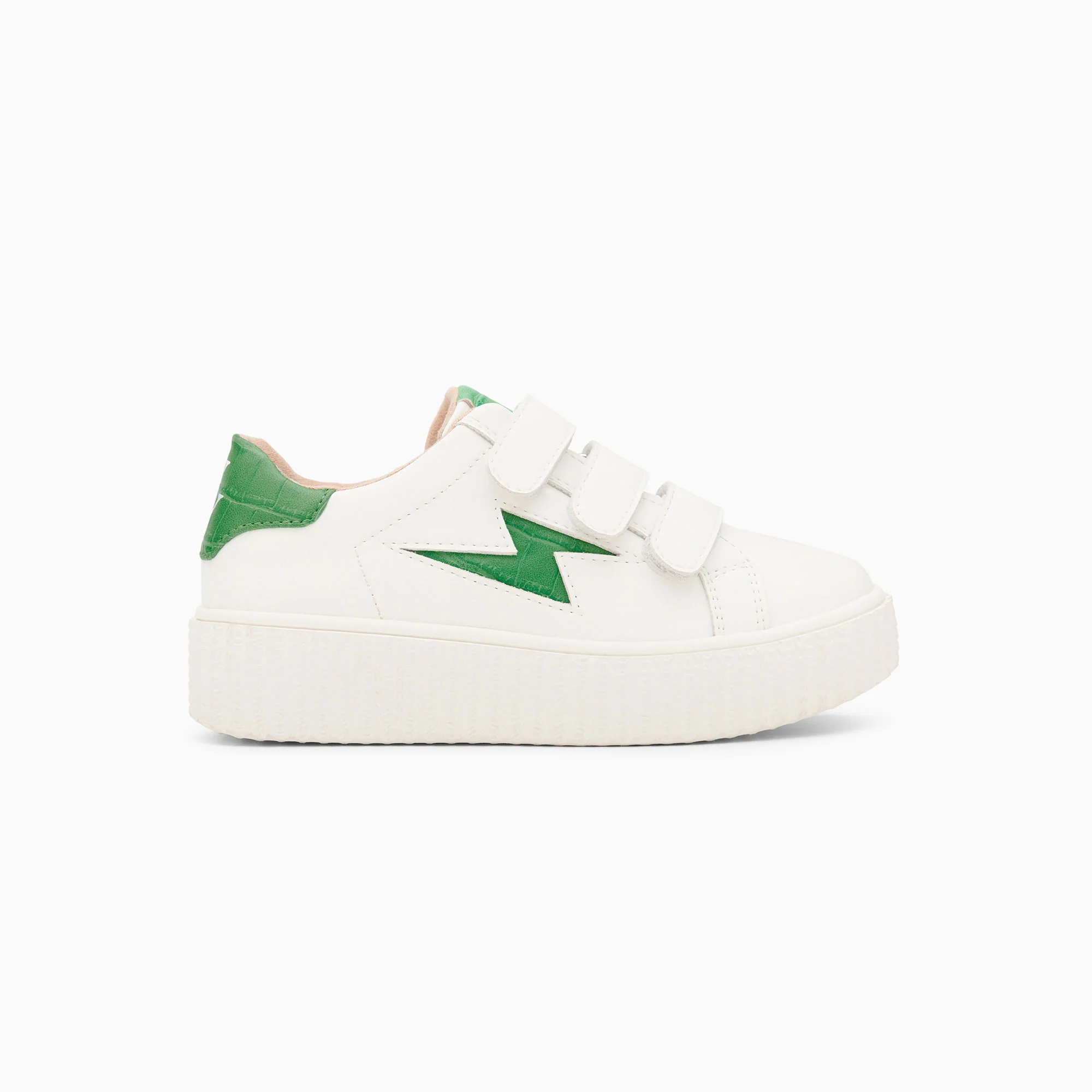 Sneakers-Baskets éclair Mini Elsa blanc et vert menthe croco à scratchs