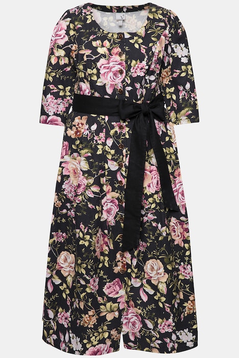 Maxikleid, Leinenmix, A-Linie, Rundhals, 3/4-Arm