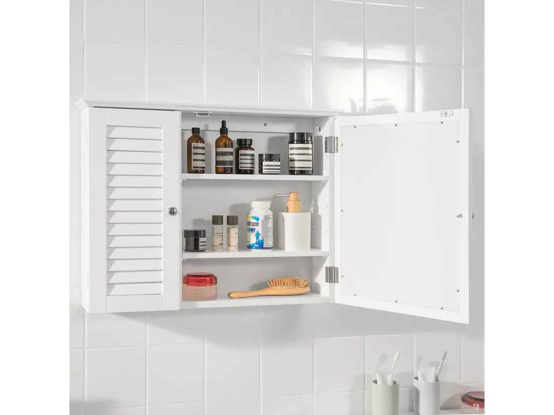 Armoire Miroir Meuble De Salle De Bain Avec Porte Meuble De Rangement Mural, BZr55-w