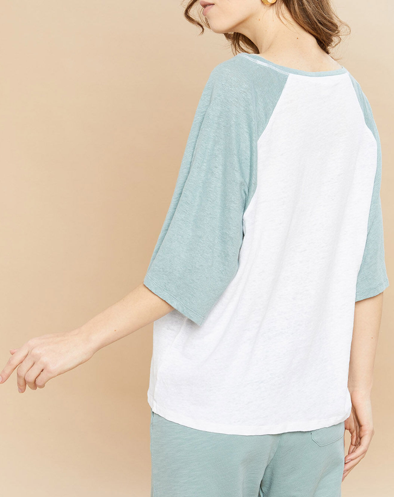 Hartford T-Shirt 100% Lin Tekla eucalyptus/blanc