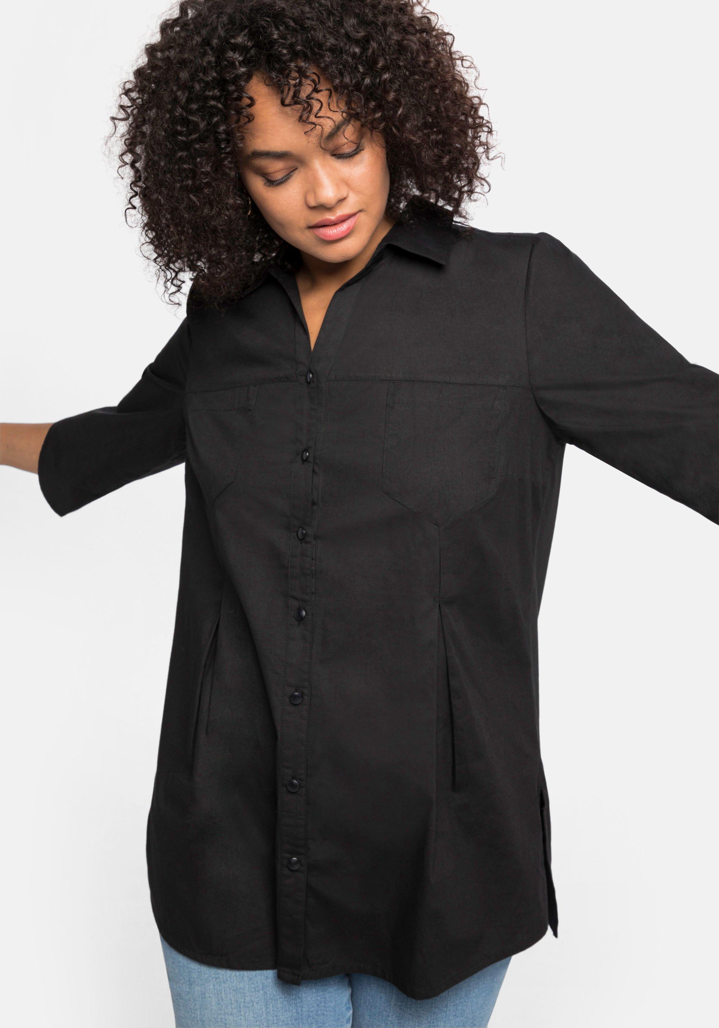 Bluse mit 3/4-Arm und dekorativen Falten