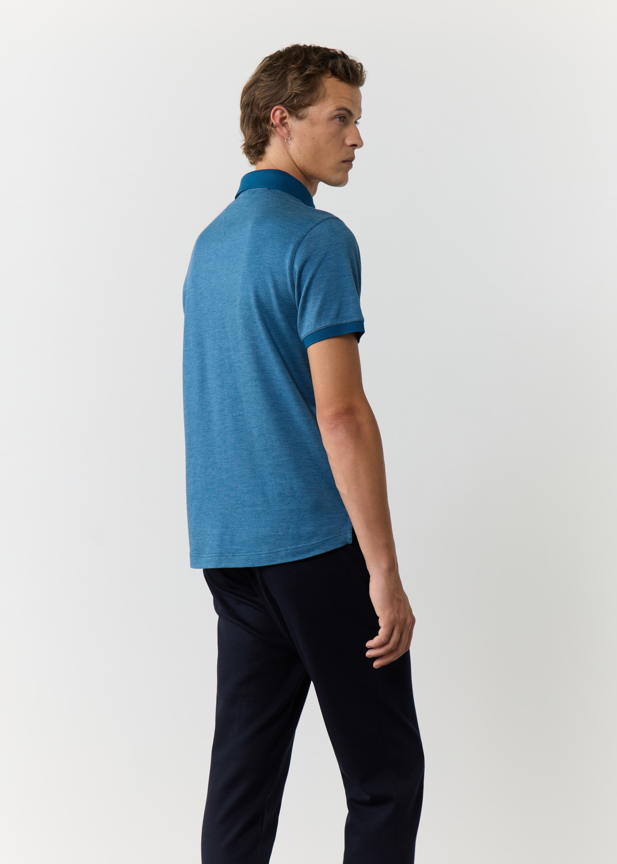 Polo manches courtes Slim en coton mélangé uni bleu paon