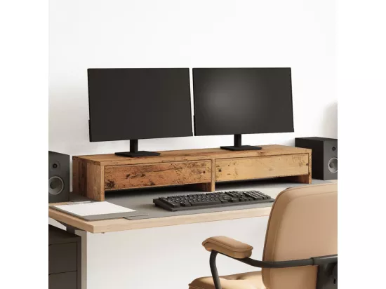 Support de moniteur avec tiroirs vieux bois bois d'ingénierie