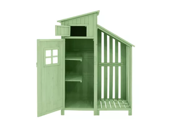 Abri de jardin en bois de sapin - remise à outils avec 2 étagères intégrées - H 173 cm - toit imperméable en PVC - Vert