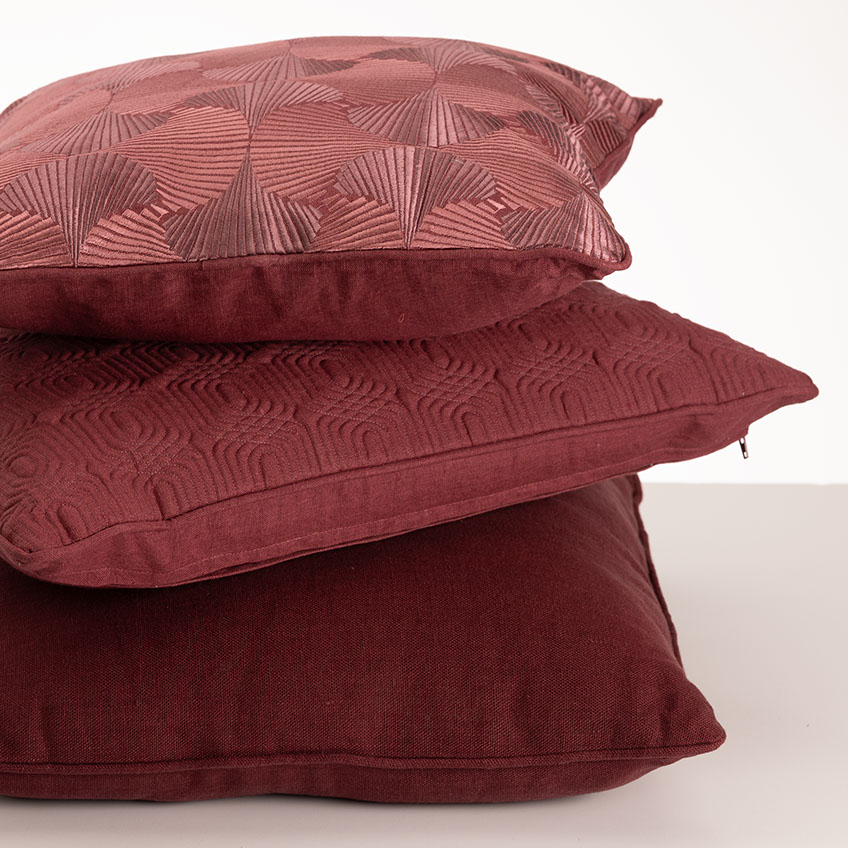 Sierkussen Geo Deco linnen aubergine 35x55 cm