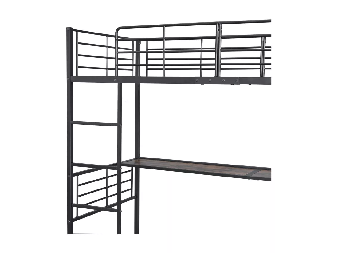 Lit simple mezzanine avec bureau effet bois, étagère et penderie 90*200cm (sans matelas) TIXON