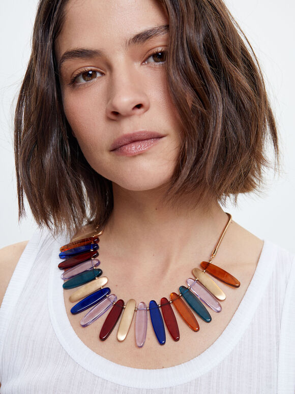 Colar com resina multicolorida - Multicolorido