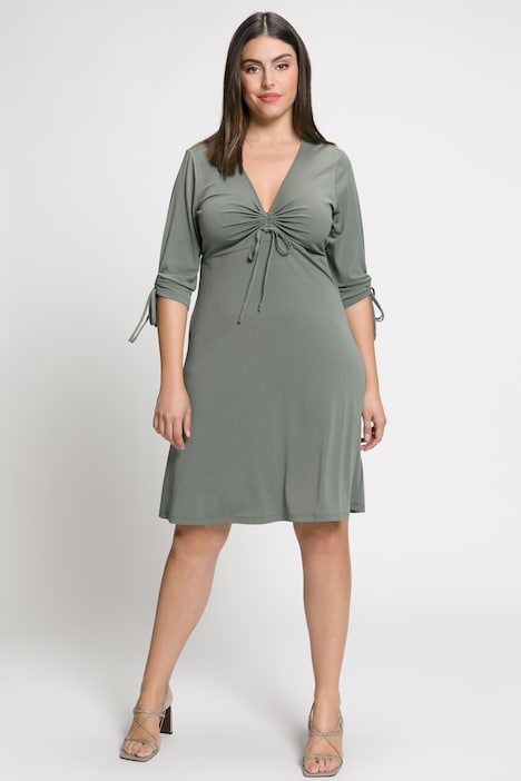 Midikleid, A-Linie, V-Ausschnitt, Raffbänder, 3/4-Arm