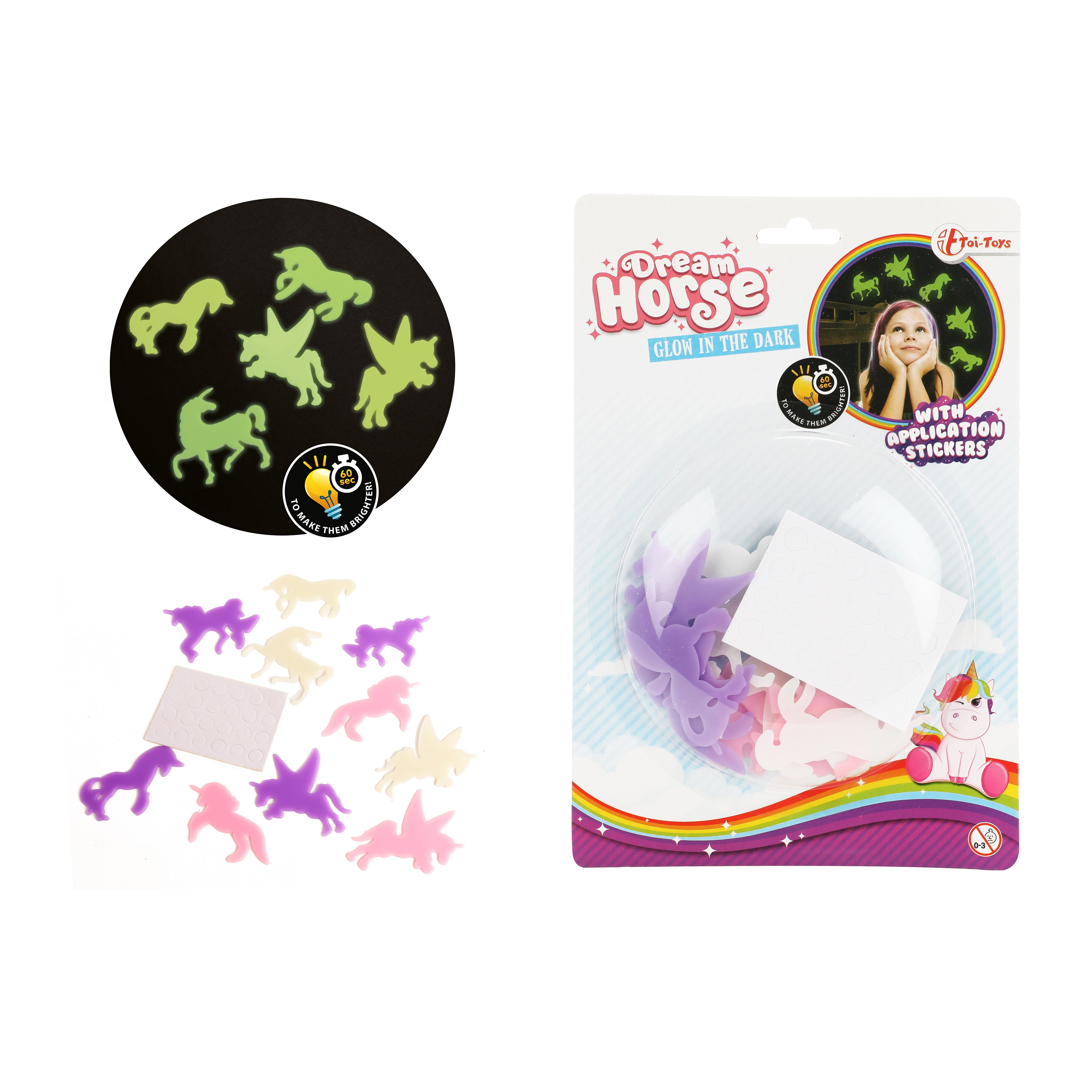 Toi-Toys - DREAM HORSE Glow in The Dark Shapes Einhorn-Aufkleber (12 Stück) Application Stickers