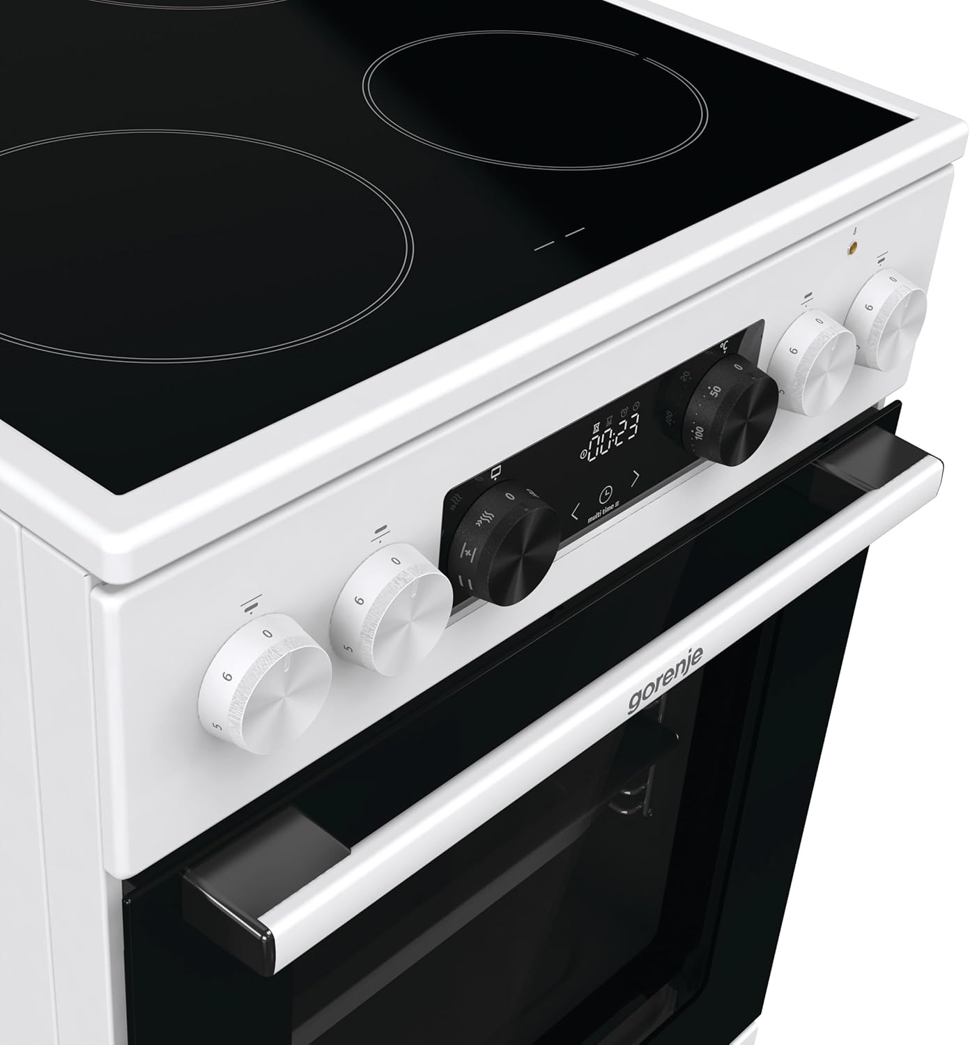 Gorenje GEC5C43WGAMZ Elektro-Standherd mit Glaskeramik-Kochfeld / 50 cm / 70 Liter/Schnellaufheizung/Pizzamodus 300°C/Auftauen/AquaClean/Ergonomische Knebel/ 8 Beheizungsarten/weiß