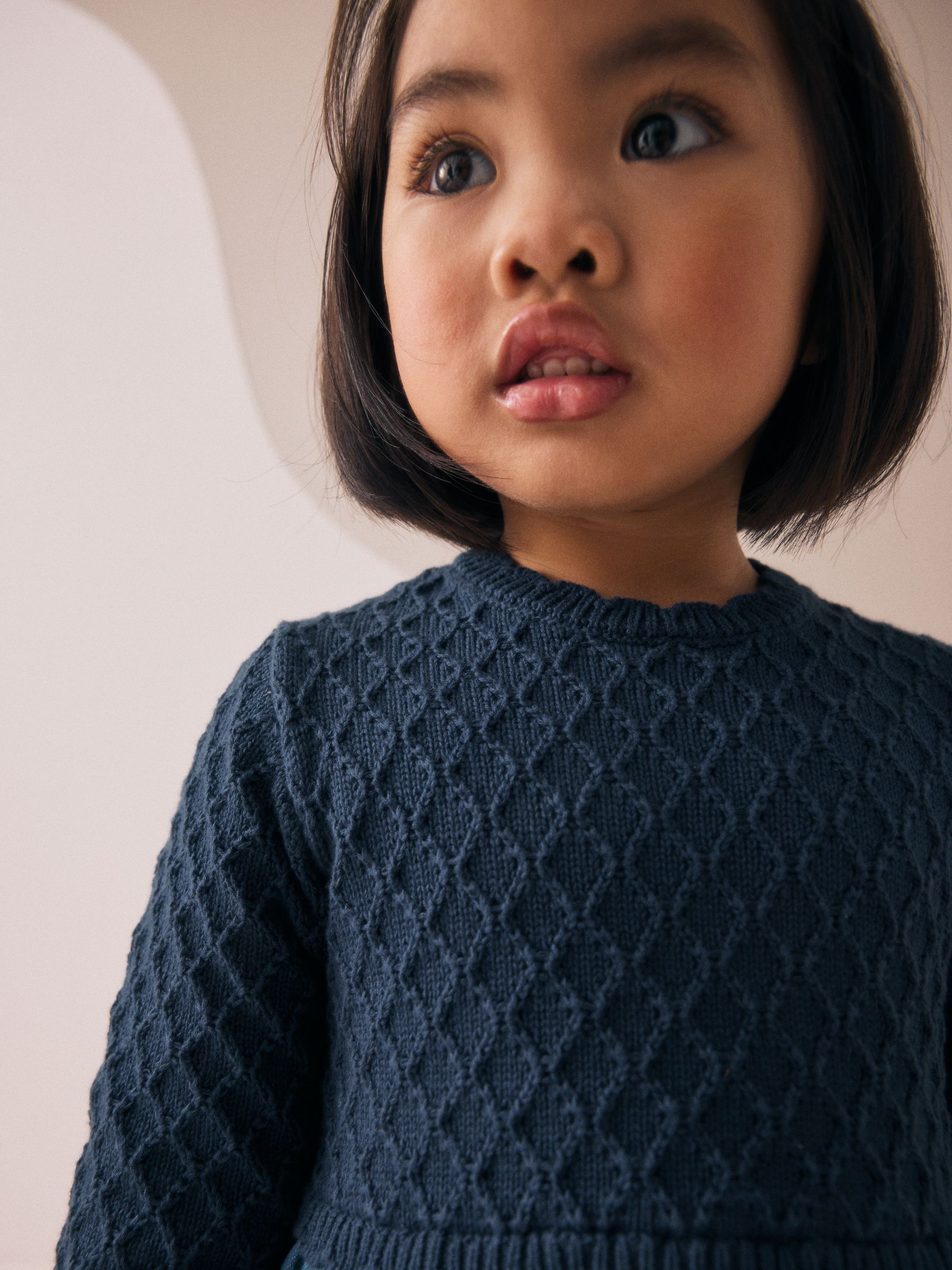 Blauw - Gebreide denim jurk (3mnd -7jr)