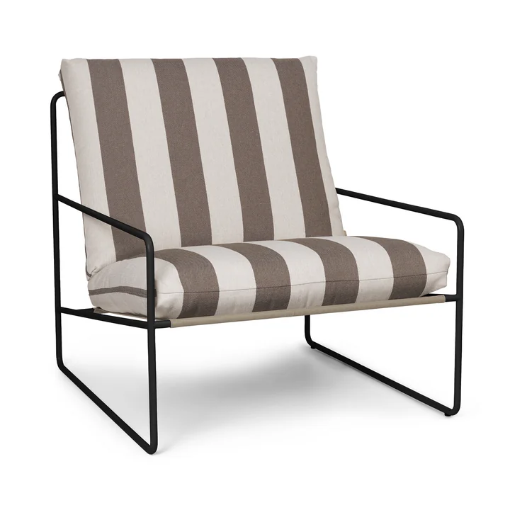 Ferm Living - Desert Stripe Outdoor Sessel, schwarz / chocolate