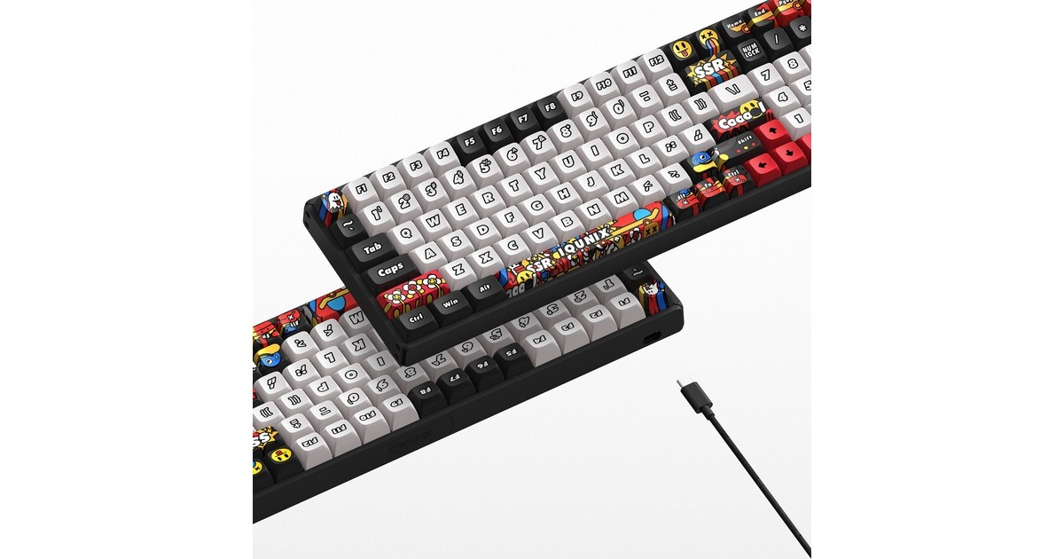 IqunixF97 Graffiti Diary Wireless Mechanical Keyboard, gaming toetsenbord  (Zwart/wit, US lay-out, Cherry MX Silent Red, RGB leds, 96%, Hot-swappable, PBT, 2.4GHz | Bluetooth 5.1 | USB-C)