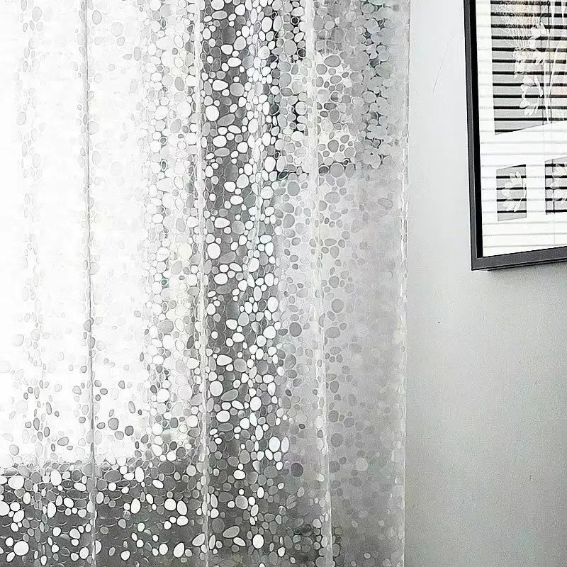 (180x180cm) Anti-Schimmel Duschvorhang inkl. 12 Duschstangen Ringe - Transparent (Kieselstein)
