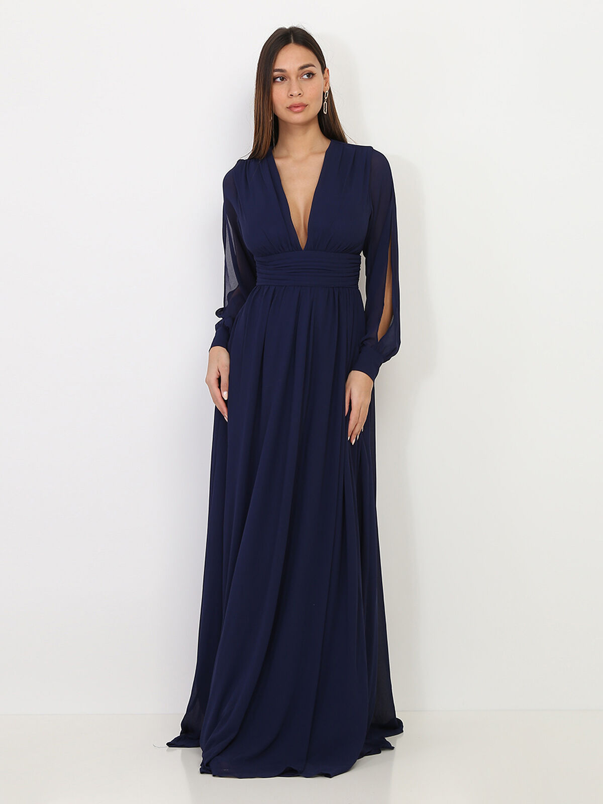 Robe longue à manches ouvertes- Bleu marine