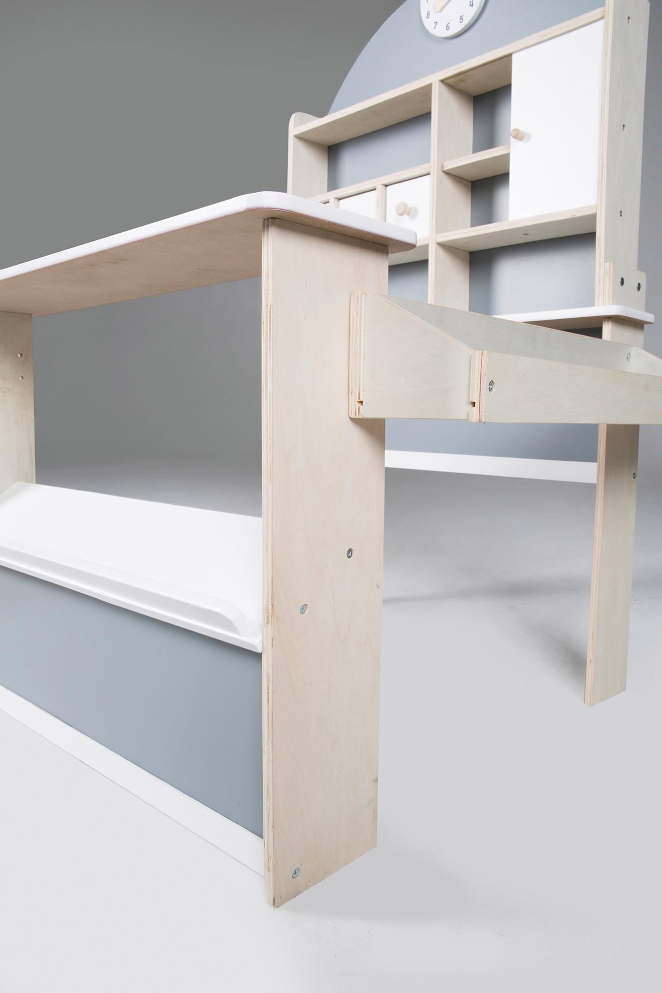 roba® Kaufladen »Verkaufsstand, weiss/grau/naur« mit Uhr