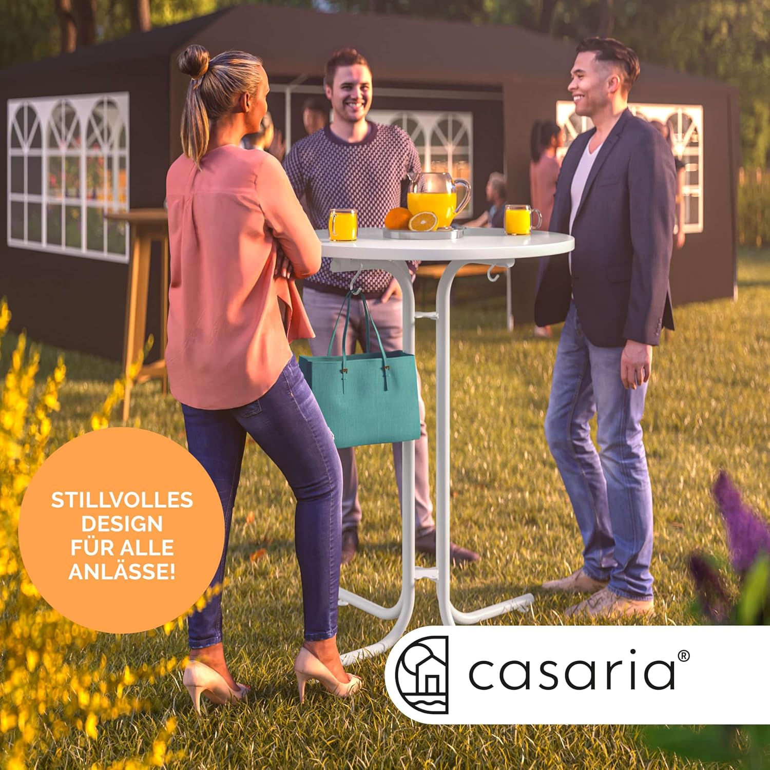Casaria® Stehtisch Klappbar Outdoor Gastro Bistrotisch 2X Haken Ø 70 cm Rund Witterungsbeständig Weiß Partytisch pulverbeschichtet Metall MDF