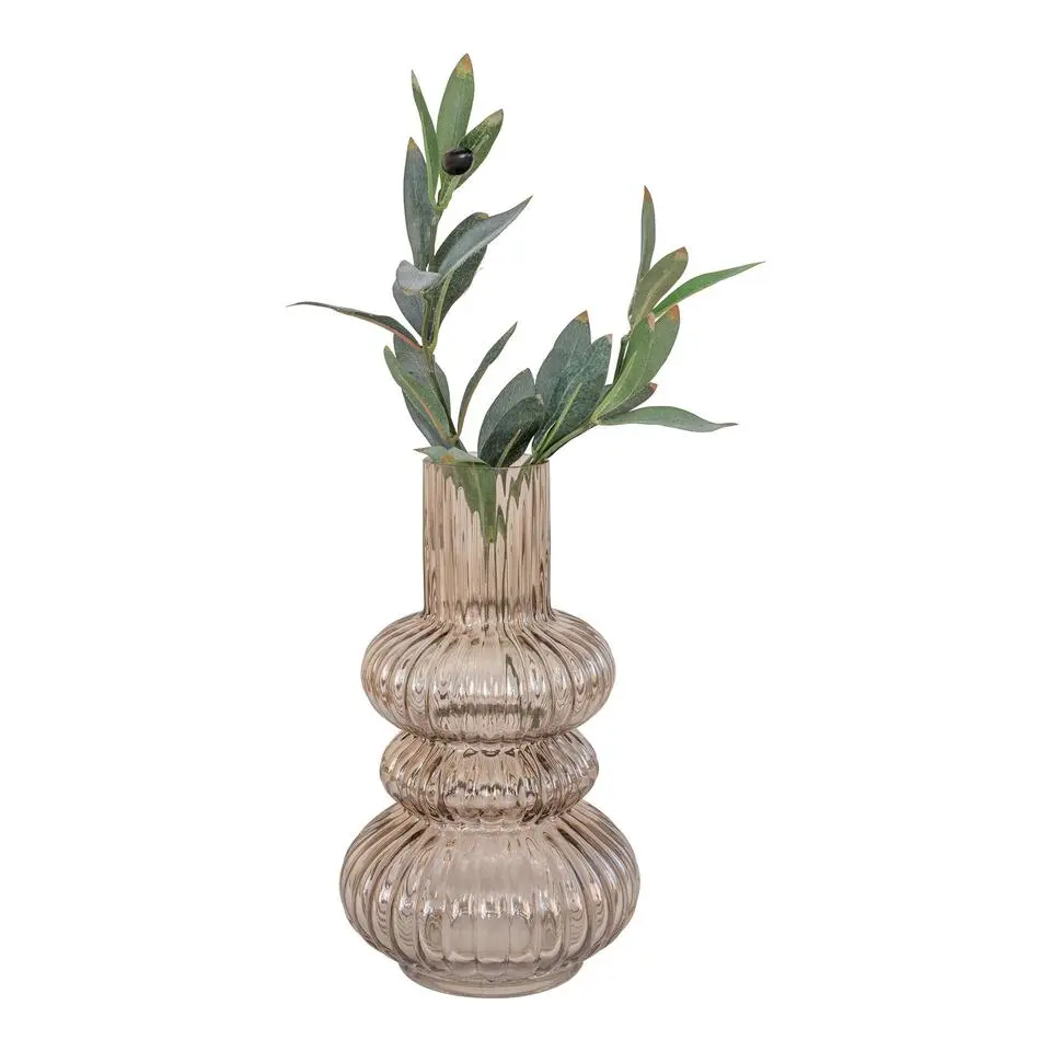 QUVIO Vaas – 25 cm – Mondgeblazen glas – Bruin