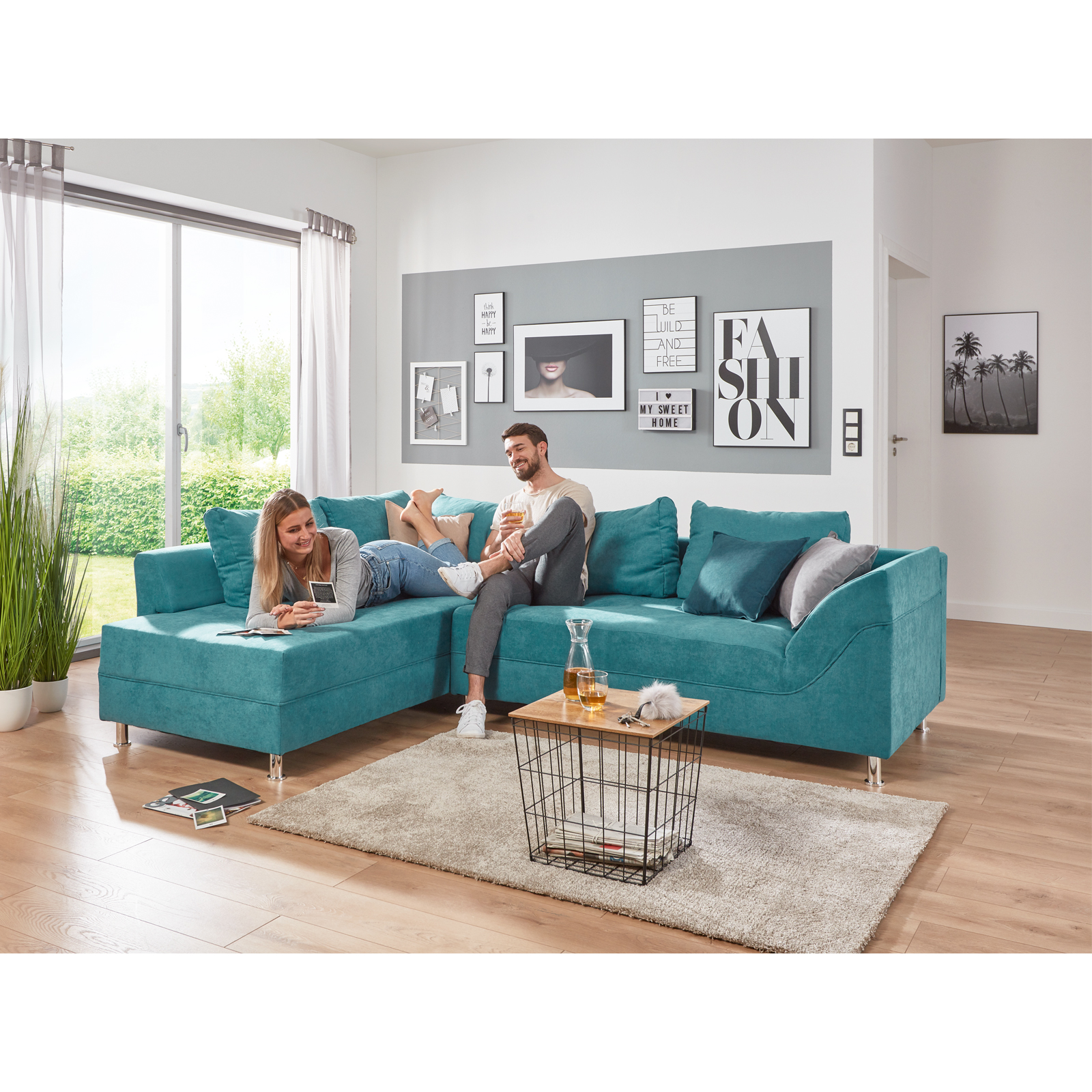 Ecksofa - türkis - Bonell-Federkern - Microfaser