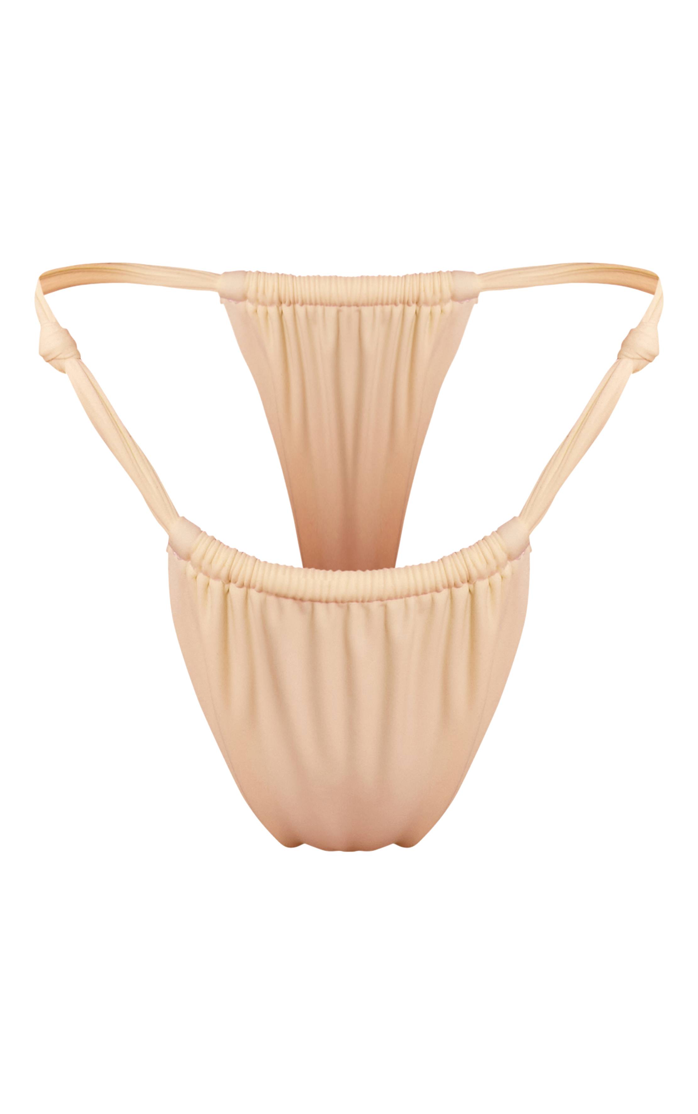Crème Bas De Bikini Tanga Froncé Avec Détail Nœud
