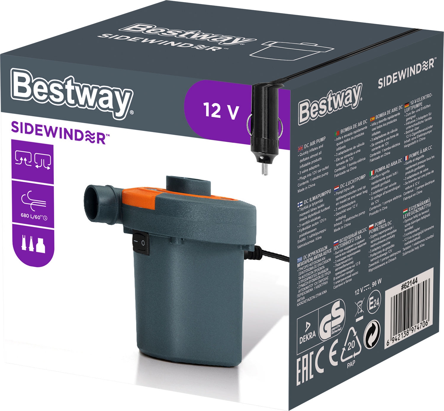 Bestway elektronische Luftpumpe 12 V 680 l/min (Kfz-Stecker)