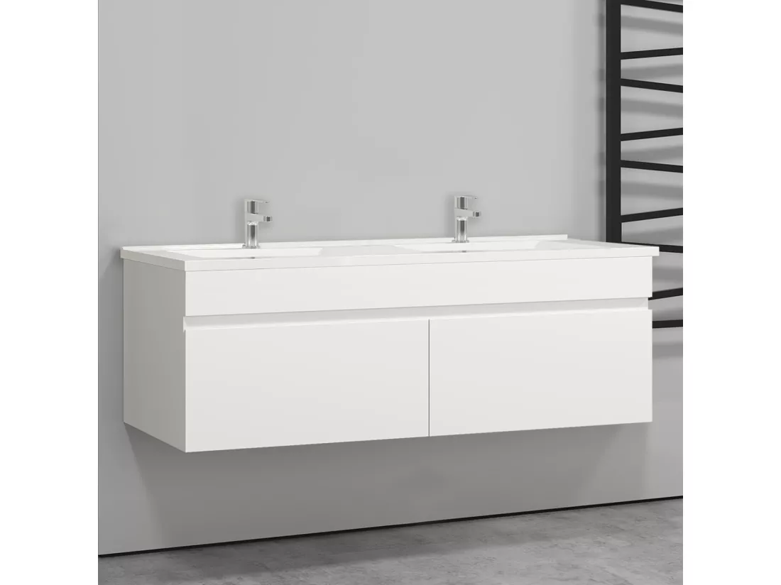 Meuble salle de bain blanc avec 2 portes à une fermeture amortie avec 2 vasques à suspendre 120x45x40(L*W*H)cm