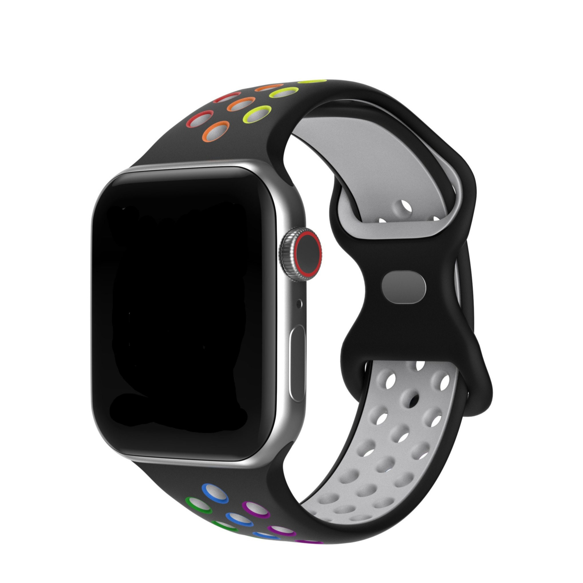 Apple Watch (49/46/45/44 mm) Silikon Sport Armband Dual Color (Gelenkumfang: 170-210mm) - Schwarz / Regenbogen