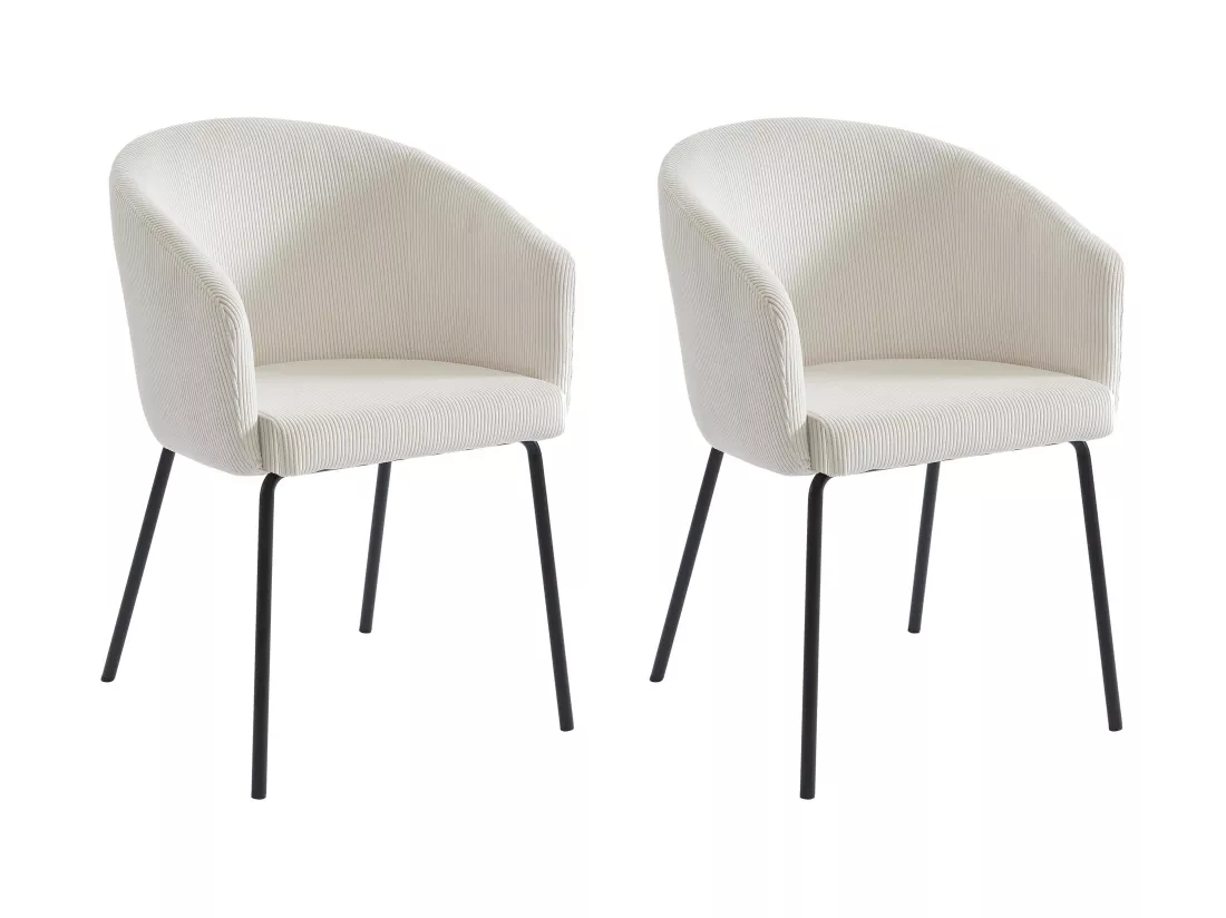 Lot de 2 chaises avec accoudoirs en velours côtelé et métal - Crème - MORONI de Pascal MORABITO