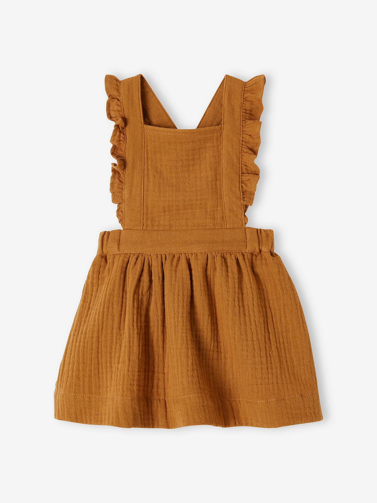 Vestido macacão infantil de chiffon de algodão, rosa liso tamanho médio