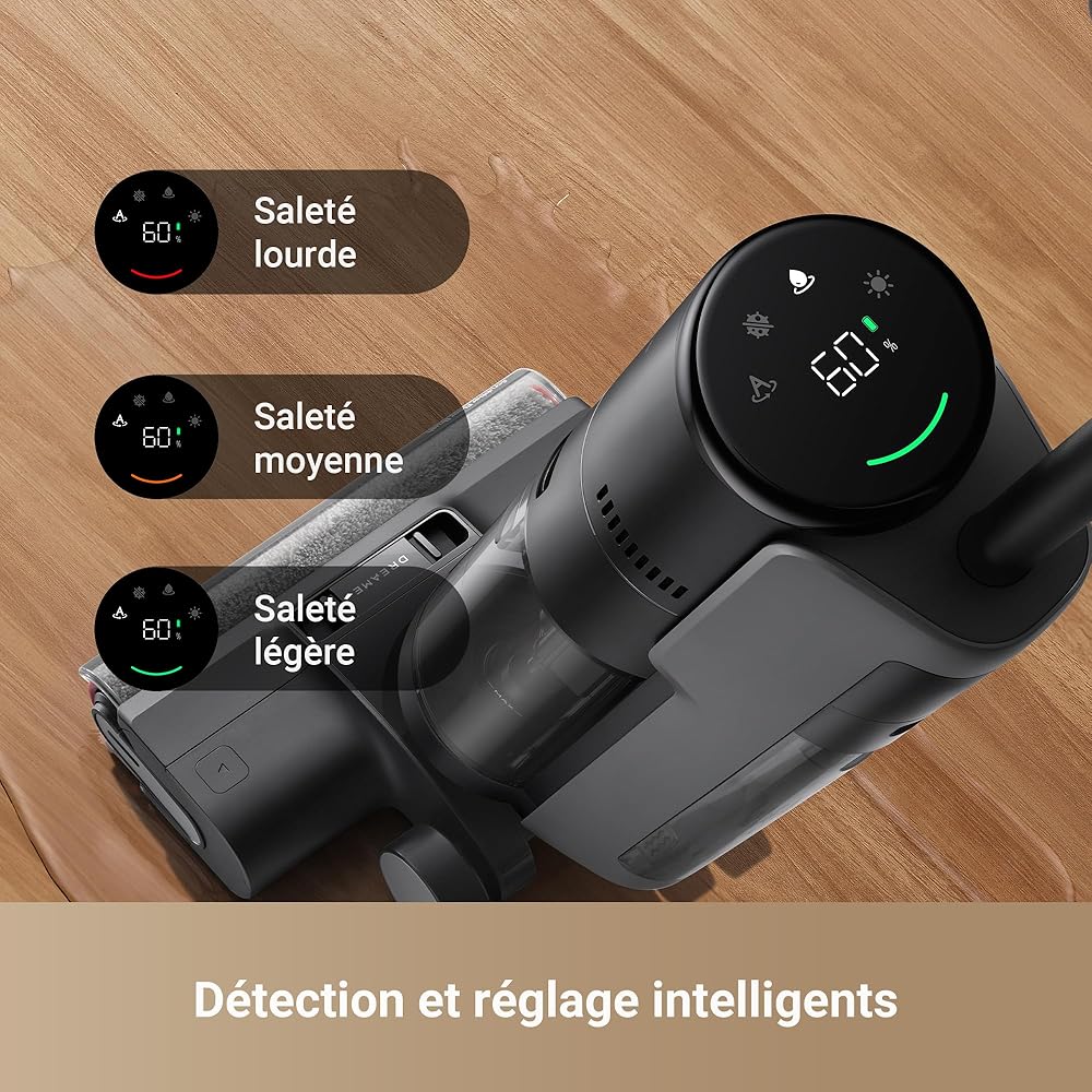 DREAME H12 Pro Ultra Aspirateur Eau et poussière, Lavage 60 °C, Séchage 30 Min, Nettoyage Auto Double Rotation avec Racleur Résistant, Aspiration 16 kPa, Brosse 2 Bords, Détection Intelligents : Cuisine et Maison