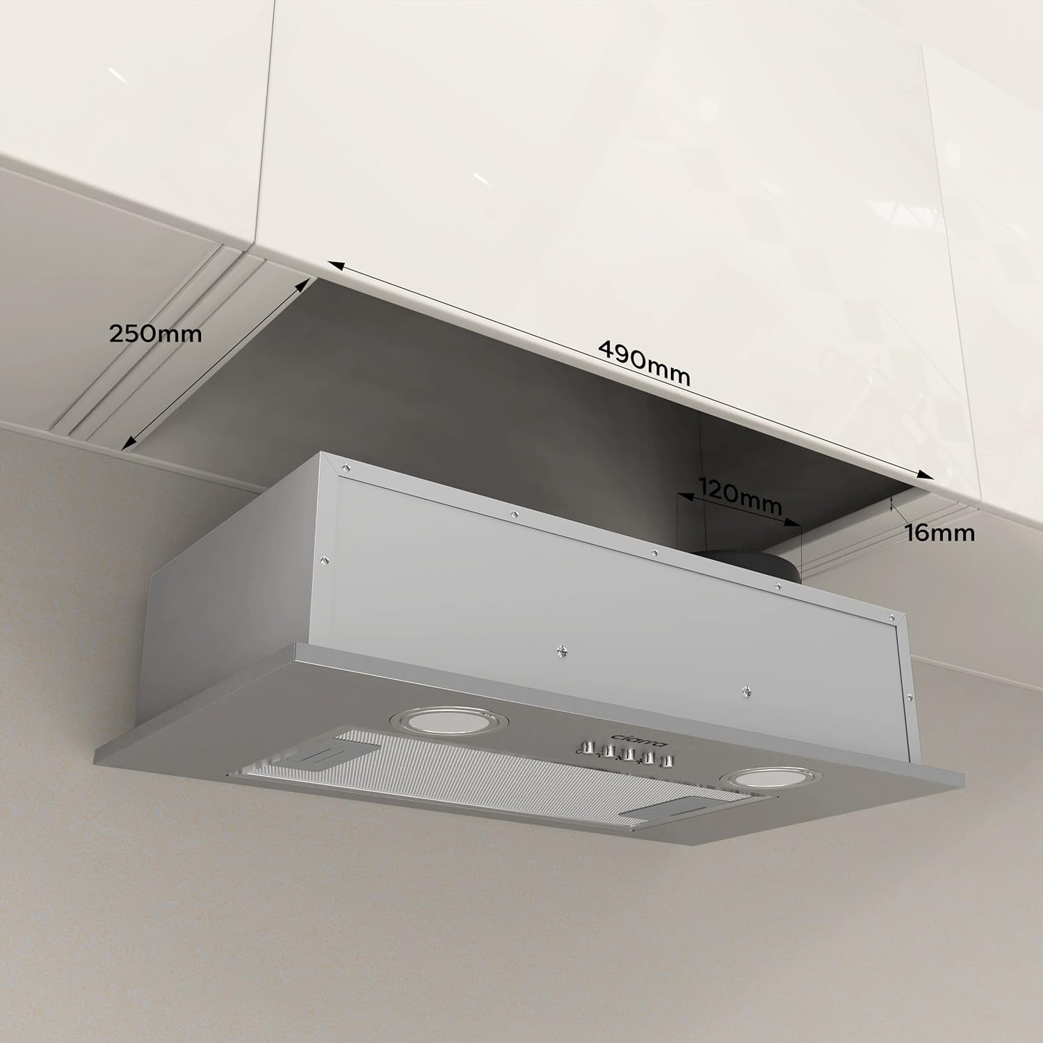 CIARRA CBCS5913A Einbau Dunstabzugshaube Lüfterbaustein 52cm breit 300m³/h Abluft Einbauhaube aus Edelstahl 3 Leistungsstufen Kompatibler CBCF005 Aktivkohlefilter