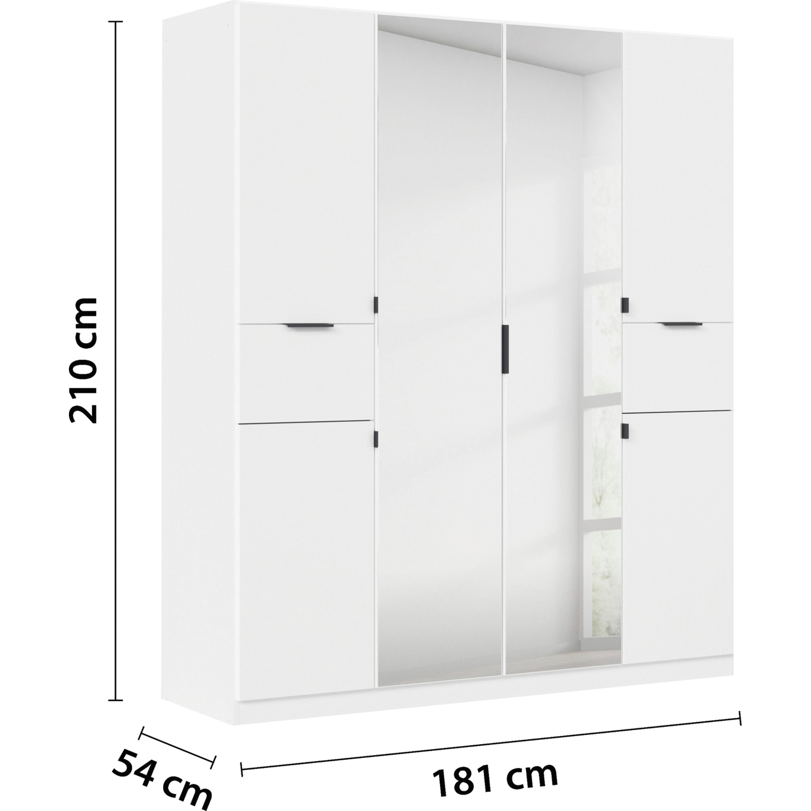 Drehtürenschrank Ticao, Dekor, 181 x 210 x 54 cm, mit Spiegel weiss