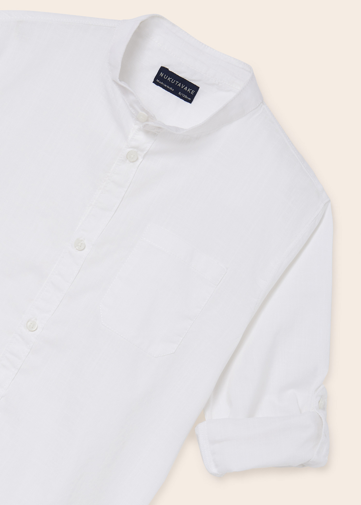 Camisa de algodão sustentável com gola mandarim para meninos
