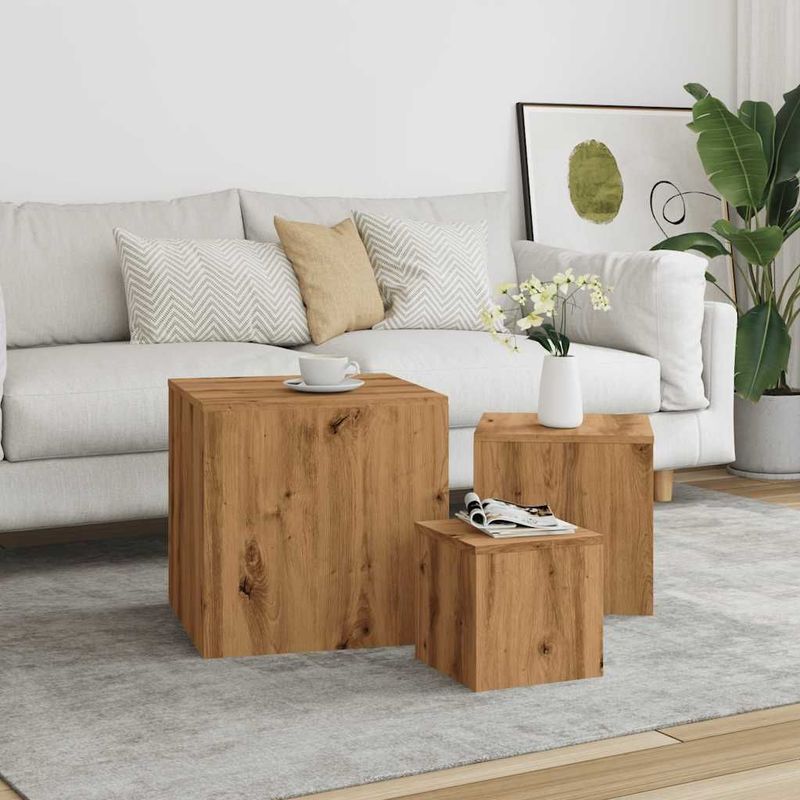 Bijzettafels - Artisan Eiken - Bewerkt Hout - Set van 3